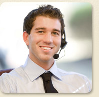 Smiling interpreter wearing a headset
